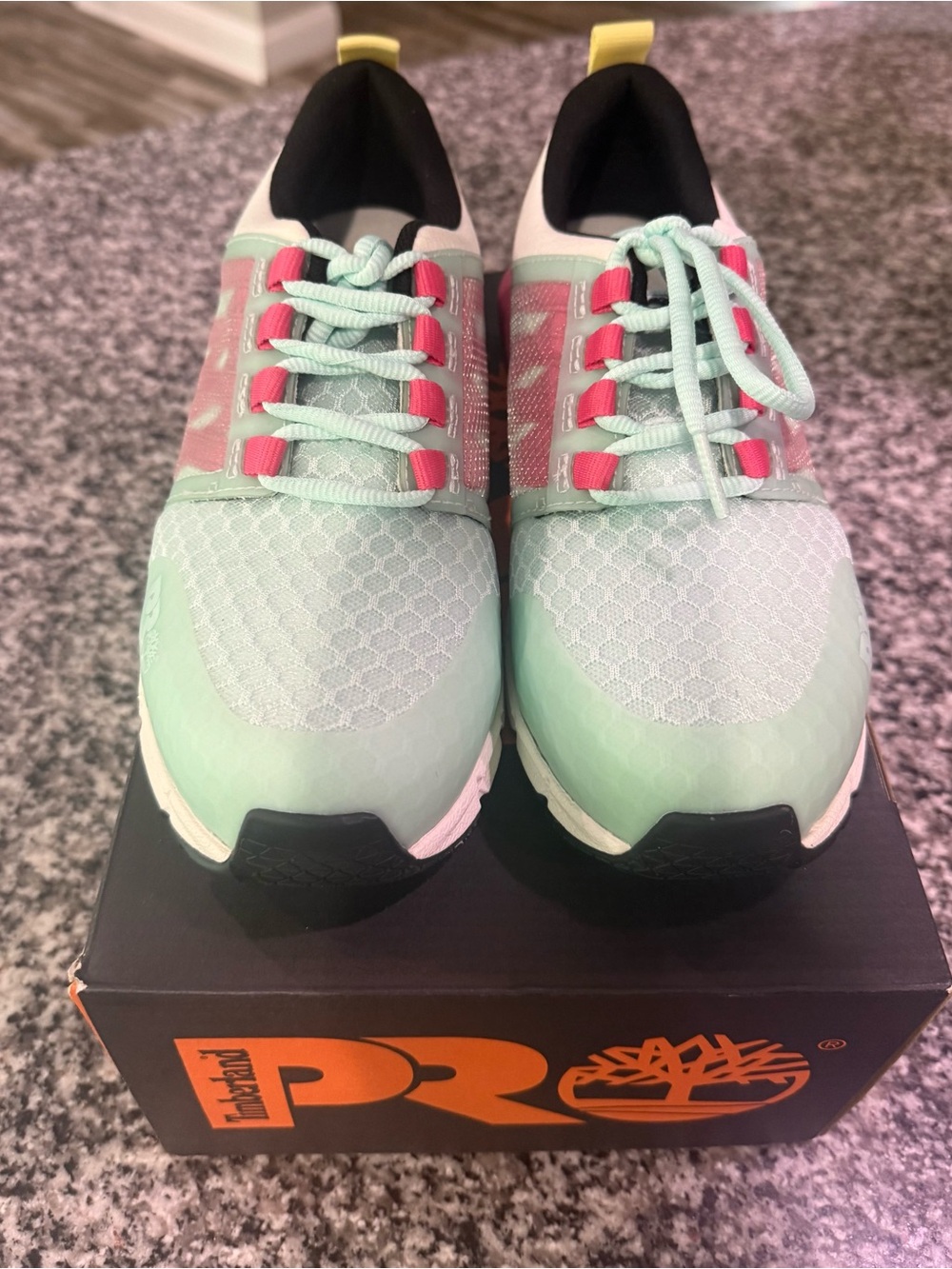 Timberland PRO Women's Mint Green Athletic Sneakers with Pink Accents